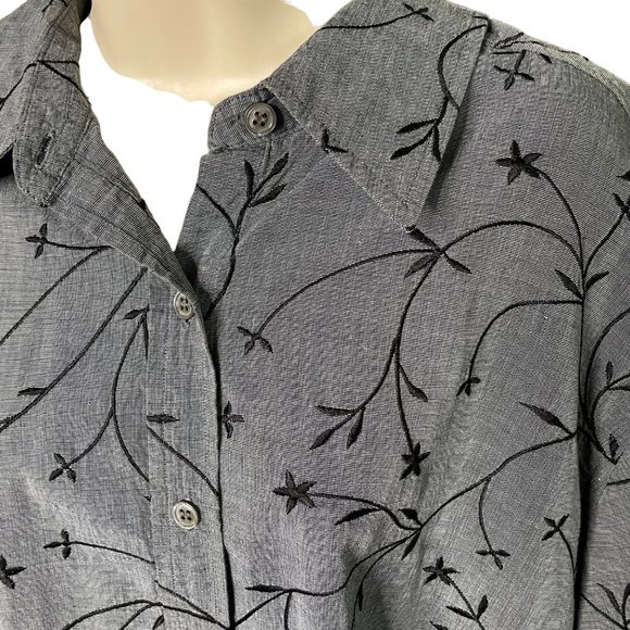 Avenue Womens Button Down Blouse Short Floral Gray Plus Size 18 20 Vintage u - Picture 3 of 5